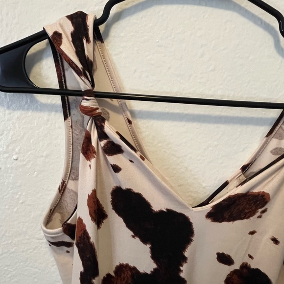 Altar'd State Cream and Brown Cow-Print Tie-Shoulder Bodysuit - Picture 4 of 8